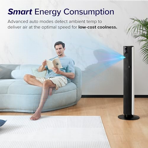 Image of LEVOIT Smart 42 inch Tower Fan for Bedroom, DC motor, Oscillating with Quiet 26ft /s Velocity, 25dB Bladeless Floor Fan for Home Space, 12 Speeds, 4 Modes, 24H Timer with APP, Works with Alexa, Remoter