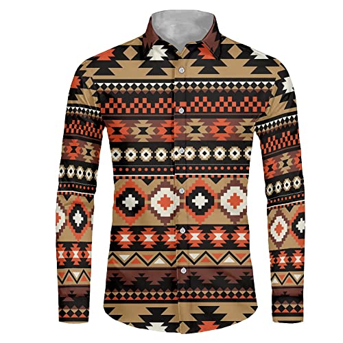 Binienty Chemise boutonnée à manches longues pour homme avec motifs graphiques 3D imprimés, Aztec-2, XS Cover