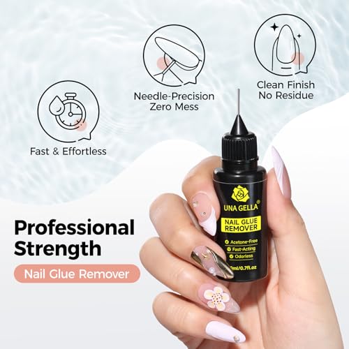 Image of UNA GELLA Nail Glue Remover for Press on Nails，20ml Pinpoint Non-Acetone Semi Solid Nail Glue Remover for Nails Tips，Gentle GLUE Remover with Upgraded Stick Easy Removal DIY Manicure Supply