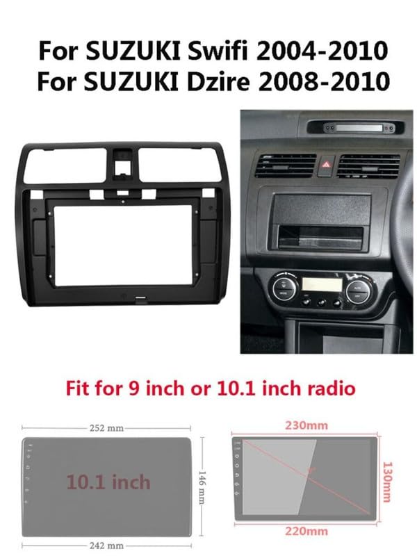 Image of Audio Wheels Car Android Frame - 9-Inch with Wiring, Precision Fit for Base Model Maruti Swift 2005-2010, Easy Installation, Scratch-Resistant Finish, and Secure Mounting Design.