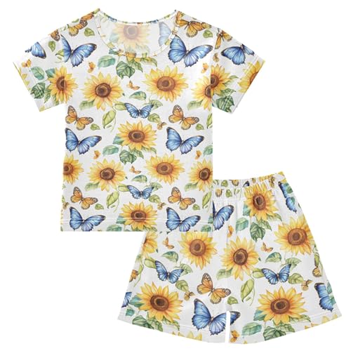 Butterfly Sunflower Pajama Set Pajamas Sleepwear Nightwear Loungewear Clothes Set B04039723