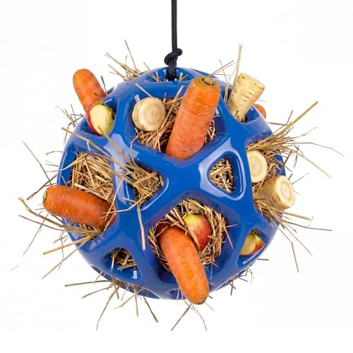 BUQUDAWN 11 Large Hanging Hay Feeder Ball Toy for Horse Goat Sheep Durable TPR Stress Relief Feeder Stretch-Resistant Boredom Breaker Hay Ball Stall Toy (Blue)