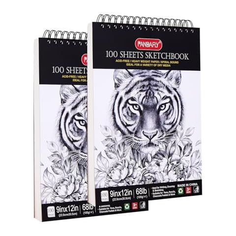 PANDAFLY 9x12 Premium Sketch Book Set, 2-Pack, 100 Sheets Spiral Bound Art Sketchbook, Acid Free (68lb/100gsm) Artist Drawing Book Paper Painting Sketching Pad, Ideal for Kids, Beginners, Artists Cover