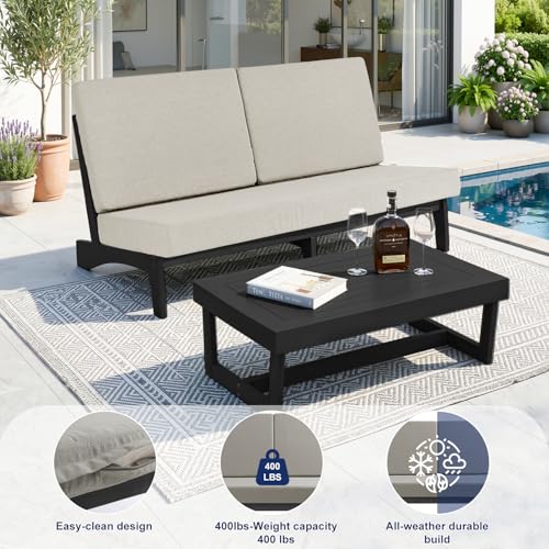 Image of Pia Ricoo 1-Piece Patio Furniture Set, Outdoor Loveseat with 4.5-Inch Thick Cushions, All-Weather Outdoor Sofa for Backyard, Deck, Lawn - Light Camel /Dark (Split Back)