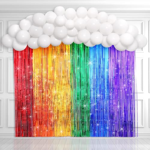 Rainbow Party Backdrop Balloon Arch Kit - Cloud Birthday Photo Props Booth Backdrops, Balloon Garland, Fringe Curtains for Wedding, Baby Shower Decor, Photography Supplies