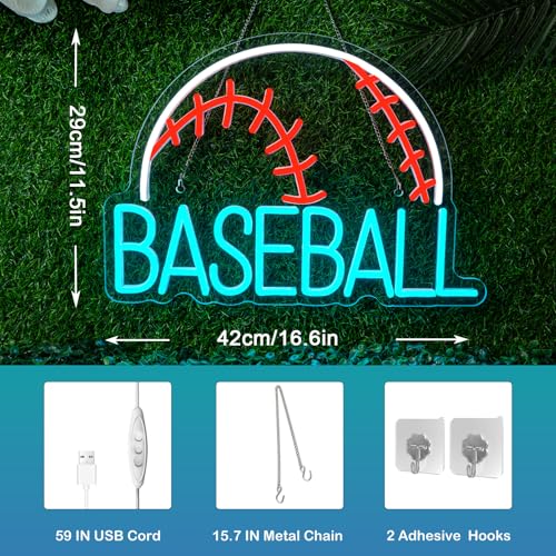 Image of Baseball Neon Sign LED Sports Light USB Powered Used Blue Sign Up Gym Room Baseball Light for Wall Art Decor Neon Gifts for Teens in Christmas Party