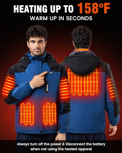 Image of WASOTO Heated Jackets for Men Fur Lining with 18400mAh Battery Pack Charger included Rechargeable Waterproof for Hunting Work