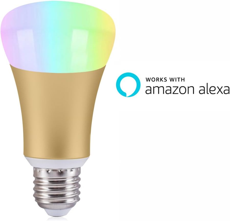 LEIMI Wifi Smart LED Light Bulb, Compatible with Alexa, 60W Equivalent A19, Dimmable Multicolored Color Changing RGB Party Lights Bulb, Smartphone and Alexa Voice Controlled(Gold,1 Pack)