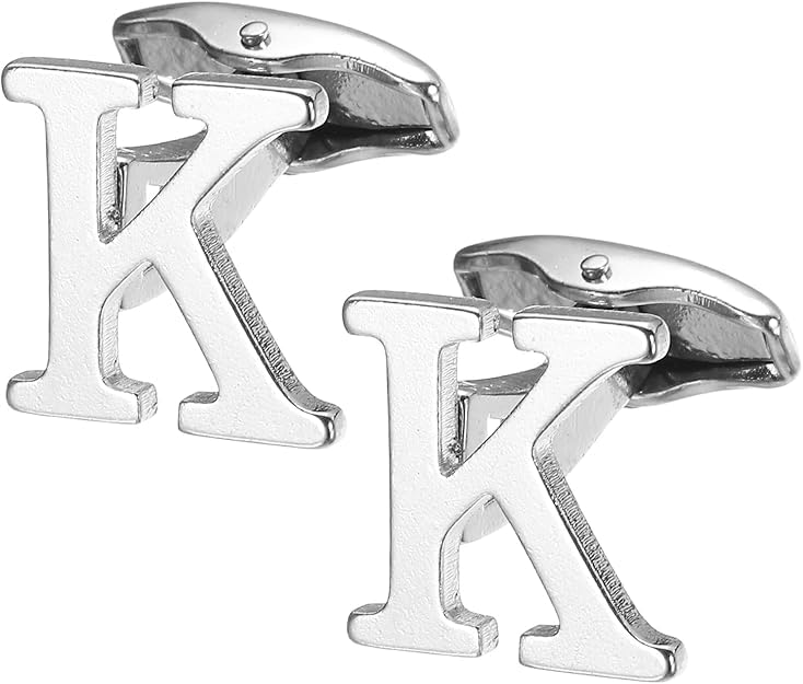 calixto K Alphabet Silver Cufflinks for Men | Initial Letter “K” Personalized Luxury Cuff Links | Premium Polished Metal Shirt, Coat & Blazer Cufflinks | Wedding, Office | Stylish Gift for Men | Set of 2-picture-38