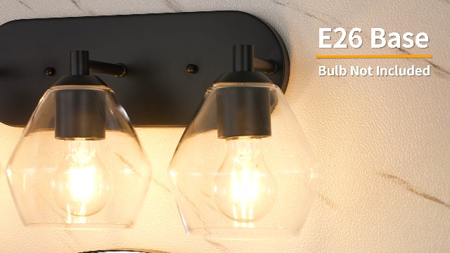 Image of Emak Black Bathroom Light Fixtures Over Mirror, 2-Light Vanity Light with Clear Glass Shade, Modern Farmhouse Vanity Lights for Bathroom, VL129-BK-CG-2