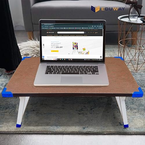 Image of Eduway Heavy Duty Foldable Wooden Laptop Table - Multipurpose Bed Table for Study, Work from Home, Eating, Reading | Portable Non-Adjustable Desk for Students, Kids| Perfect for Home, Office- Brown.