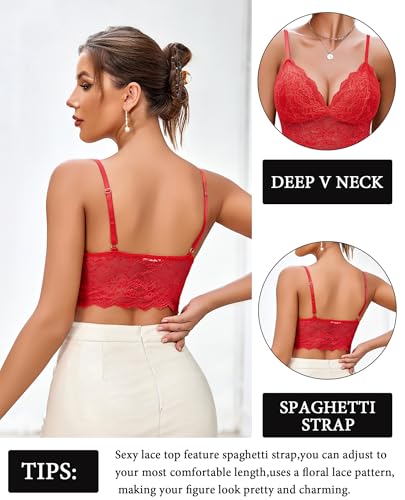 Image of Avidlove Lace Bralettes for Women V Neck Spaghetti Strap Bra Unpadded Tops Sexy Cami Crop Top Going Out Lingerie