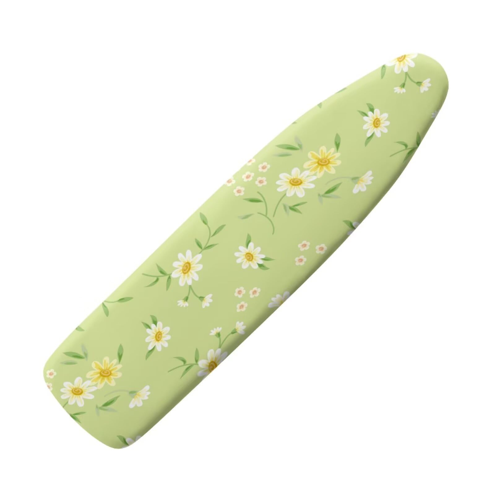 Buxolandt Decorative Ironing Board Cover - Fresh White Daisy Print Durable Polyester - Features Elastic Trim Triple Fastening Adjustable Hook & Loop Replacement Cover for Home Use Size M