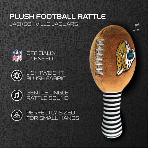 Image of Jacksonville Jaguars Plush Football Rattle by Smilo - Officially Licensed NFL Baby Rattle Toy - Soft Baby Rattle with Bell - for Babies and Toddlers from 3 Months