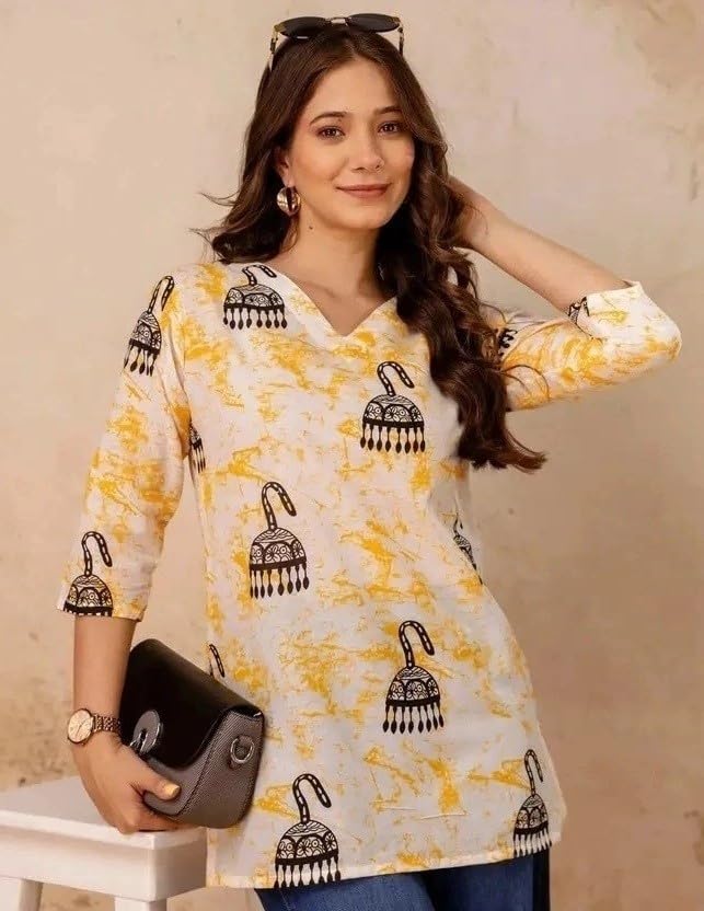 Image of Women's Short Kurti in TopsTunic Rayon Cotton Blend | Ladies Ethnic Tunic