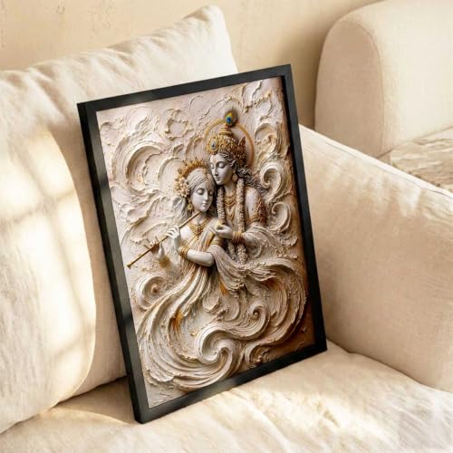 Image of CRAFTLYN Hindu God Wall Art WALL ART Prints Framed Spiritual Religious Paintings for Living Room, Pooja Room, Bedroom, Office, Meditation Room, Home Decor (Radha krishna 3, 19 X25, Black)