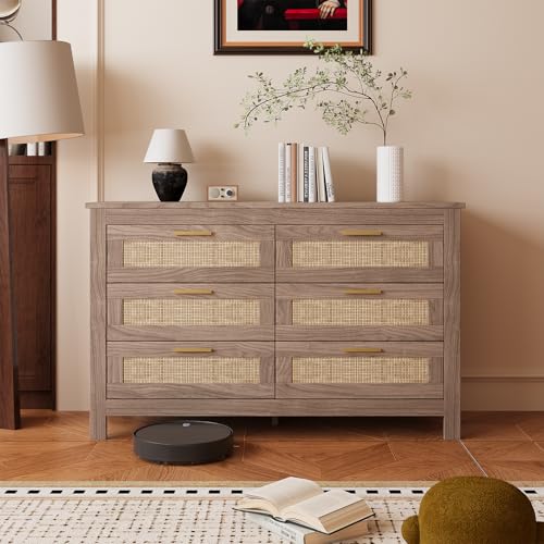 Ztexkee Commode Chambre 6 Tiroirs, 120 x 40 x 75cm, Armoire de Rangement Chambre, Meuble de...