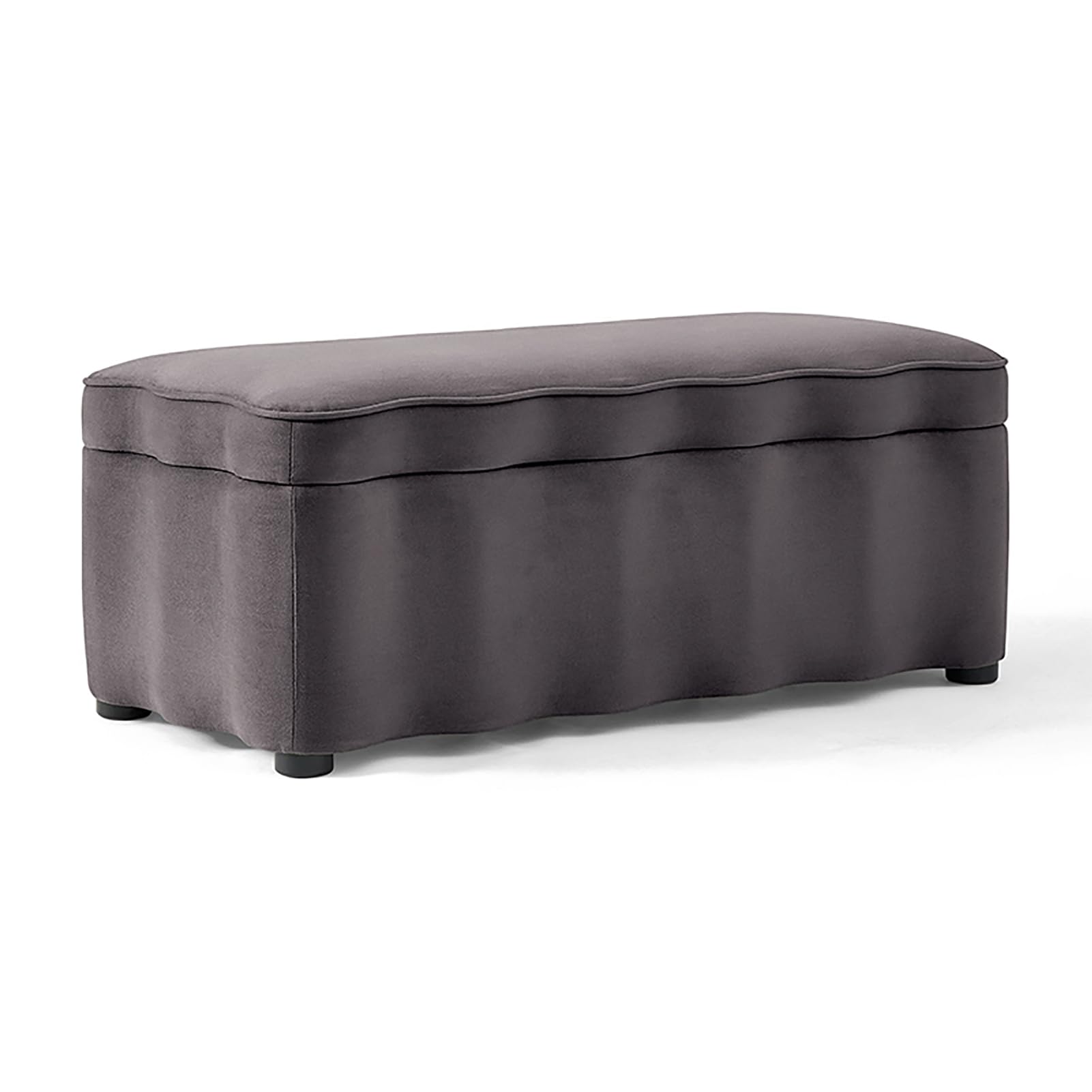 Banc ottoman en velours gris avec rangement et structure bois massif (68,5x45,5x40,5 cm)