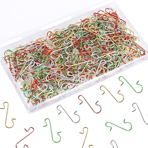 SEPGLITTER 240Pcs Christmas Ornament Hooks Metal Wire Hooks S-Shaped Hangers with Storage Box for Ornament Hooks Christmas Tree (Gold, Silver, Red and Green)