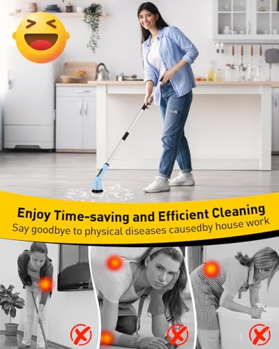 Image of Electric Spin Scrubber for Cleaning Bathroom, Shower Scrubber Cordless Cleaning Brush with IPX7 Waterproof & 2 Speed, 3 Brush Heads, Bathroom Cleaning Supplies for Shower Tub Kitchen Tile Toilet Sky
