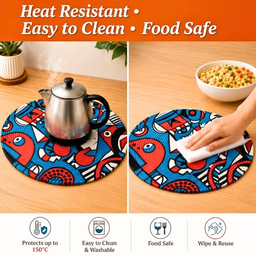 Image of Zimittory Premium Round Cotton Dining Table Mats Set of 2 | Washable Heat Resistant Food Mat | Circular Dining Table Hot Plate Mats & Coaster for Hot Utensil (14-inch /Pablo Pop)