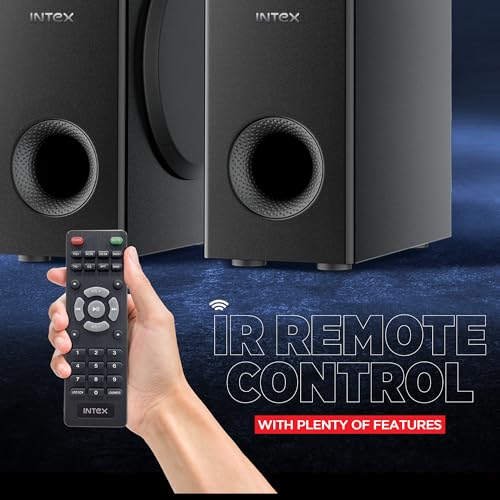 Image of Intex 1000-D Multimedia 100 Watt Bluetooth Tower Speaker | 2 Cordless Karaoke Mic & Party Speaker | LED Display & Triple Bass Boosted Drivers | Fully Remote Control (Black)