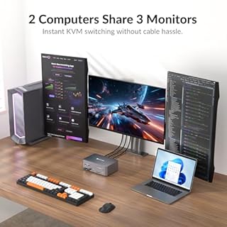 AV Access 8K KVM Switch 3 Monitors 2 Computers, Laptop + Desktop KVM Docking Station, 100W PD, GbE, 2xUSB 3.2 10Gbps USB-C Hub, SD Reader & Remote Switcher for HP, Dell, Chromebook, PC, and More