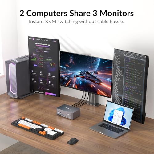 Image of AV Access 8K KVM Switch 3 Monitors 2 Computers, Laptop + Desktop KVM Docking Station, 100W PD, GbE, 2xUSB 3.2 10Gbps USB C Hub, SD Reader & Remote Switcher for HP, Dell, Chromebook, PC, and More