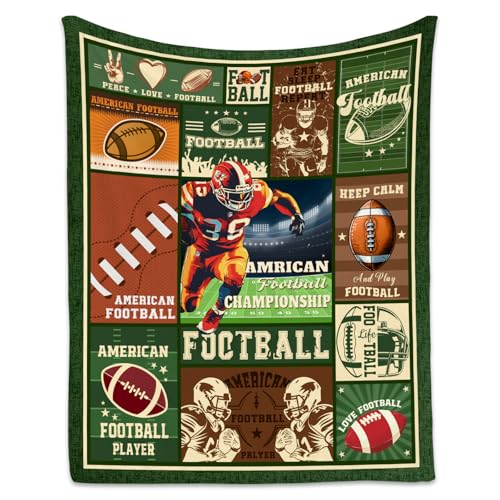 Football Blanket - 30x40 Inches Sports Throw Blanket for Kids - Green Soft Fuzzy Blankets for Couch & Office
