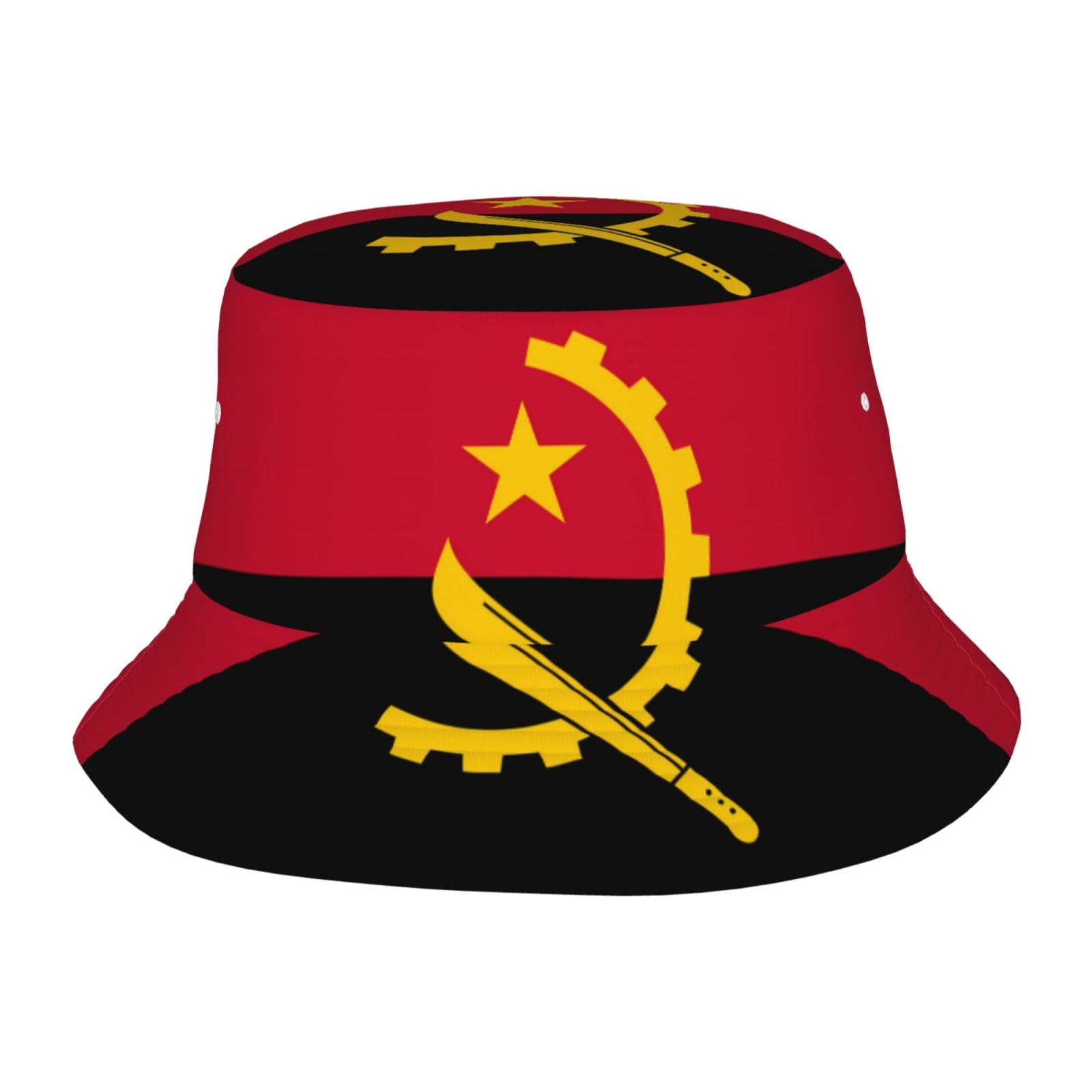Wzycwb Unisex Black Angola Flag Printed Fashionable Fisherman Hat - Light And Breathable Sun Hat, Sun Protection And Versatile