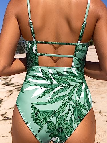 Image of CUPSHE Women Swimsuit One Piece Bathing Suit Square Neck Cutout Back Tummy Control with Adjustable Spaghetti Straps