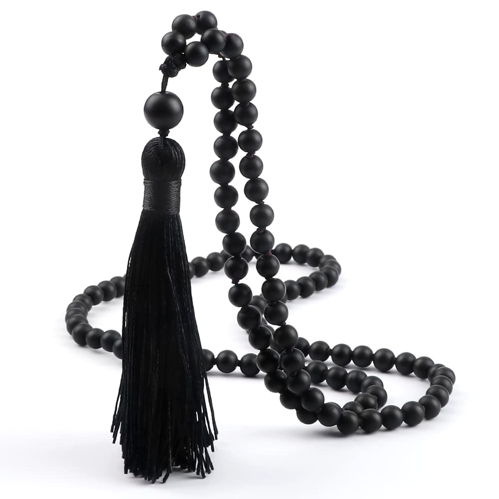 Collier Hommes Pendentif Femmes Colliers Cadeau 108 Collier De Perles De Pierre Noire Brillante Hommes Collier De Perles De Pierre De Lave Volcanique Méditation À La Main