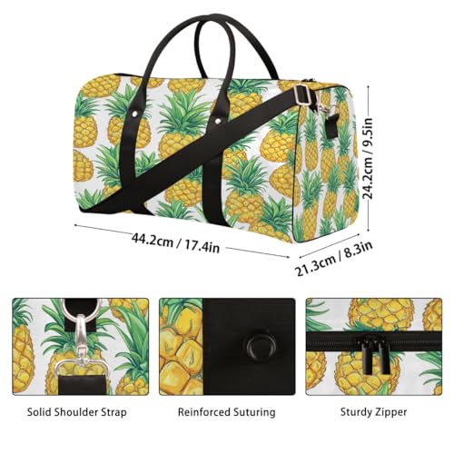 Summer Fruit Pineapples Travel Duffel Bag Sports Tote Gym Bag Waterproof Tear-Resistant Carry On Overnight Bag Foldable Weekender Bag for Gym Travel Getaway Beach Sports2