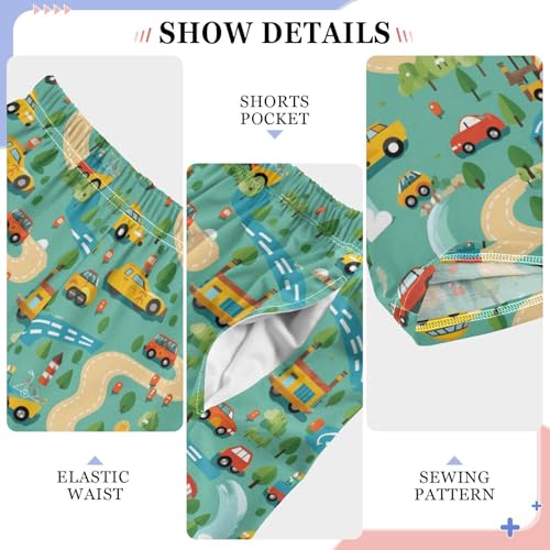 Colorful Transportation Cars on Street Pajamas Bottoms with Pockets Comfy Pjs Sleepwear Elastic Waistband Pajamas Pants Lounge Pants for 6-14 Years4