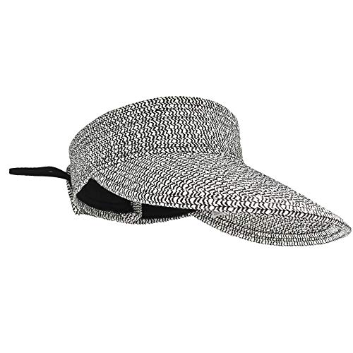Women's Beach Hats Wide Brim Sun Hats Visors Roll-Up Straw Summer Work Golf Caps Black White