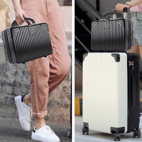 Image of Portable Hard Shell Cosmetic Bag Travel Case, Small Travel Hand Luggage with Elastic Band, Mini Abs Carrying Makeup Case Suitcase (B-Black)