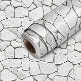 HOMETITUTE Stone Wallpaper Peel and Stick White Rock Contact Paper Wall Paper Stick 17.7' x 118.1' Self Adhesive Vinyl Faux Brick Wall Covering for Living Room Kitchen Decor