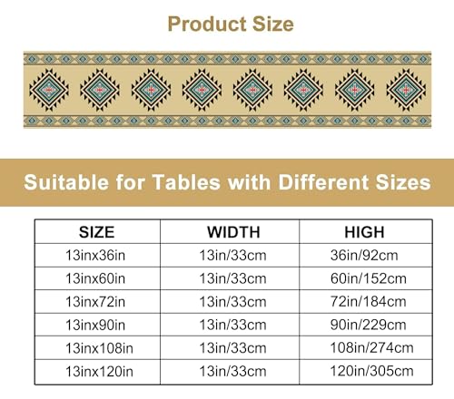 Image of Aztec Table Runner Rustic Country Colorful Aztec Tribal Geometric Shape Ethnic Southwest Runner for Table Home Decor for Kitchen Table Dining Coffee Table 13x120 inch