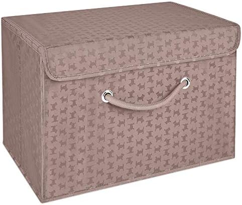 Magenta Magpie Brown Storage Box with lid, Fabric, Stackable, Foldable. For wardrobe, shelves, clothes, bedroom, office, cupboard, keepsake memory box, crafts, toy, shoe, sock, knitting. Rope Handle