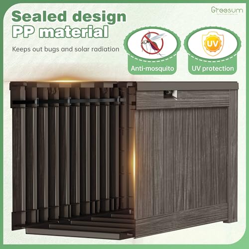 Image of Greesum Outdoor Storage Box 120 Gallon Storage Bin with Lid for Patio Furniture, Garden Tools, Pool Supplies, Lockable, Waterproof and UV Resistant, Dark Brown