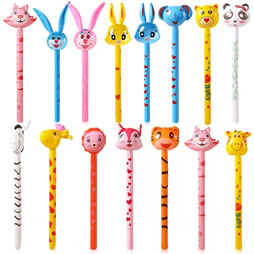 16 Pcs Inflatables Toys Animals Stick With Sound Jungle Safari Animal Balloons Sticks Giraffe Elephant Inflatable Hammer Blow Up Toys For Animal Theme Birthday Party Favors Decorations #TOP23