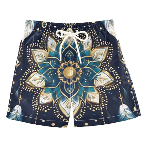 Boys Swim Trunks Blue Flower Feathers Pattern Toddler Swim Shorts Beach Board Shorts Swimsuit