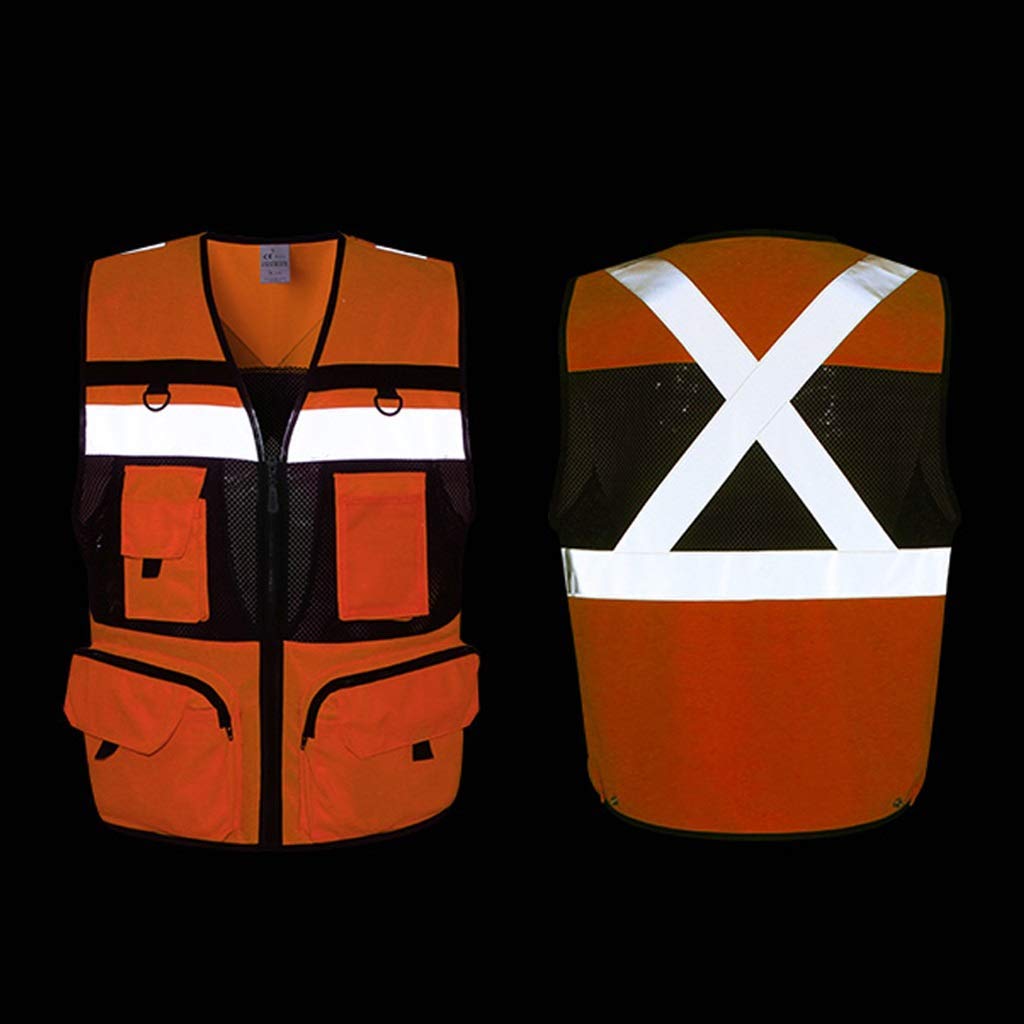Chaleco de Seguridad para Hombres, Chaleco de Seguridad Reflectante Ligero y Transpirable por la Noche Ropa de Trabajo Chaleco de Alta Visibilidad 2 Piezas (Amarillo Fluorescente, L)