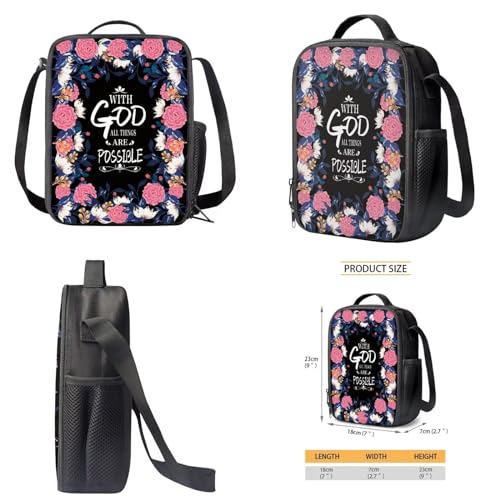Suobstales Flower Pattern Backpack for Girls Boys With God All Things 3 In 1 School Bookbag Set with Lunch Bag and Pencil Case Large Capacity Schoolbags Casual Back Packs Satchel Teens Rucksack4
