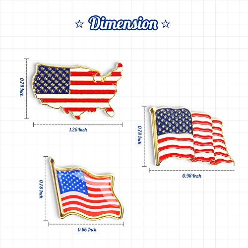 image for 15 Pack 3 Styles American Flag Lapel Pins, LEOBRO USA Flag Pins, Ename