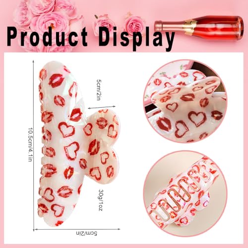 Heart Hair Claw Clips, 1 Pack Heart Shape Hair Clips for Hair Accessories Red Heart Sexy Lips Design Large Acrylic Claw Clips Strong Hold Hair Clamp Clips for Women and Girls miniatura 2
