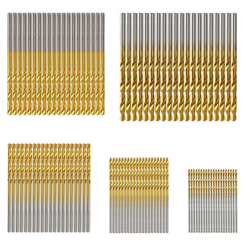 Set de 100 brocas helicoidales HSS con recubrimiento de titanio – 5 tamaños 1/1,5/2/2,5/3 mm – Brocas para metal, madera y plástico – Compatible con taladros eléctricos y a batería