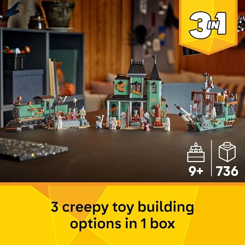 LEGO Creator 3 in 1 Haunted Mansion Building Toy for Kids - Halloween Building Blocks & Learning Toy for Girls & Boys, Ages 9+ - Build a Haunted House, Train, or Ship - Gift for Birthdays - 31167 - image 2