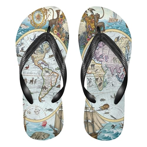 STAYTOP Retro World Map Flip Flops Sandals of Men's & Women's,Sandals Beach Slippers Shower Slides