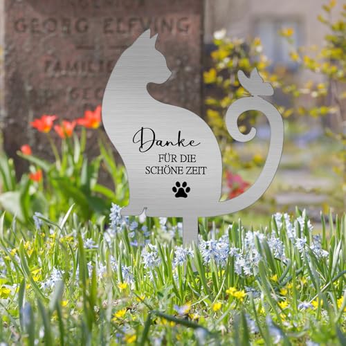 Namalu Metal Grabplatte mit Gravur Katze Gedenkstein Outdoor Grabschmuck Wetterfest Gedenktafel Draußen Schieferplatte Deko für Tiere Grab Erinnerung Katze Trauer Geschenk für Tierbesitzer(Katze)